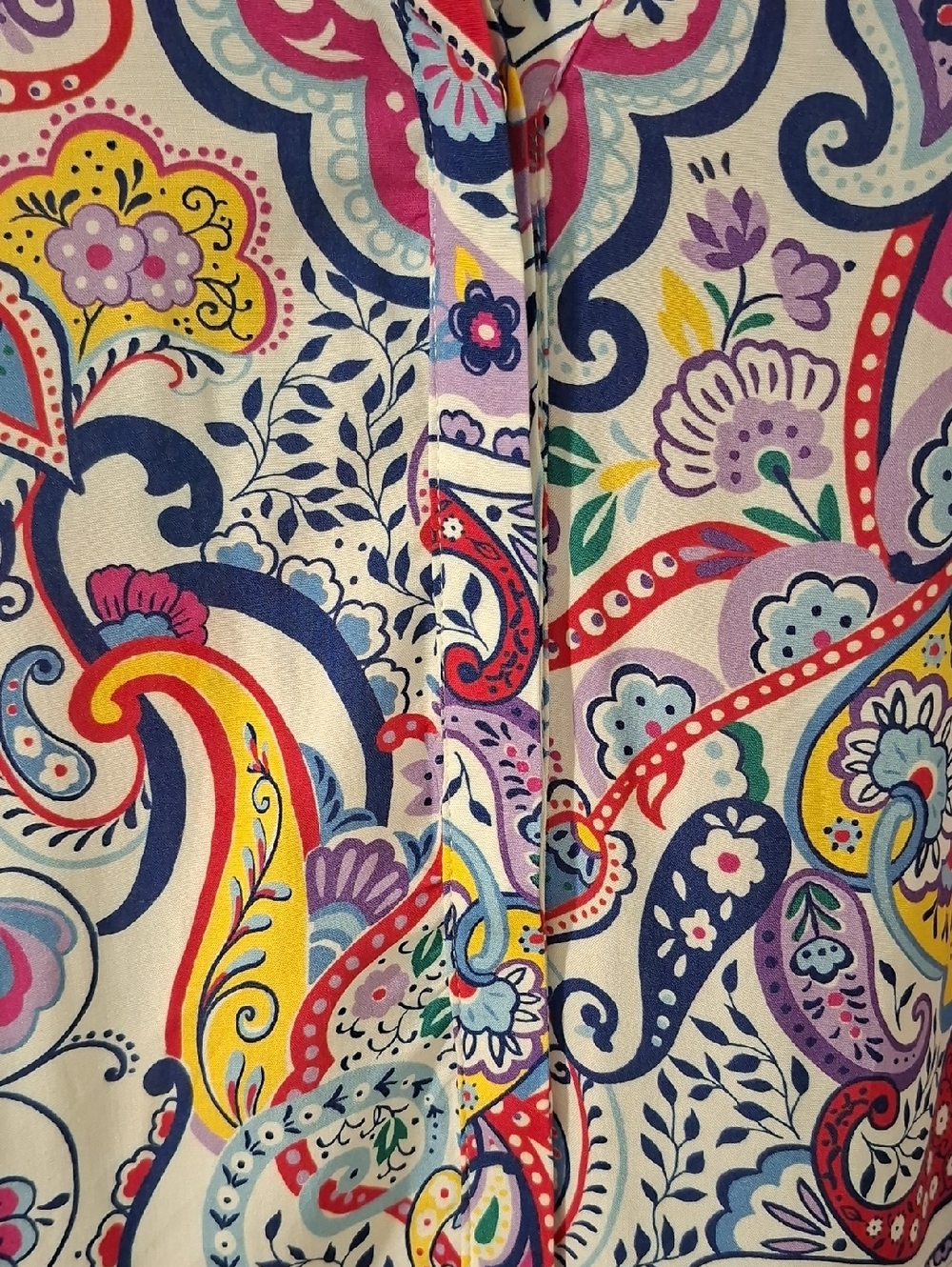 FDJ Vibrant Rainbow Paisley Viscose V-neck Blouse w/ Roll-tab Sleeves (US 14) - Picture 5 of 8